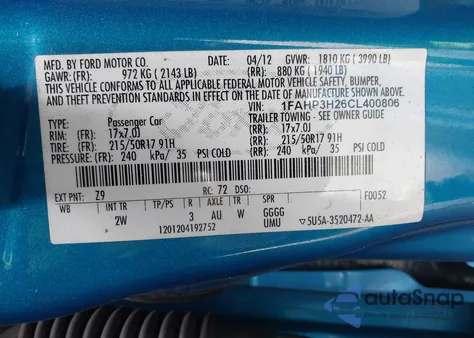 2012 Ford Focus Sel из США, поврежденный, VIN 1FAHP3H26CL400806